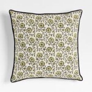 NWT Crate and Barrel Sonica Sarna Olive Green Floral Pillow Sham 23X23 Set Two